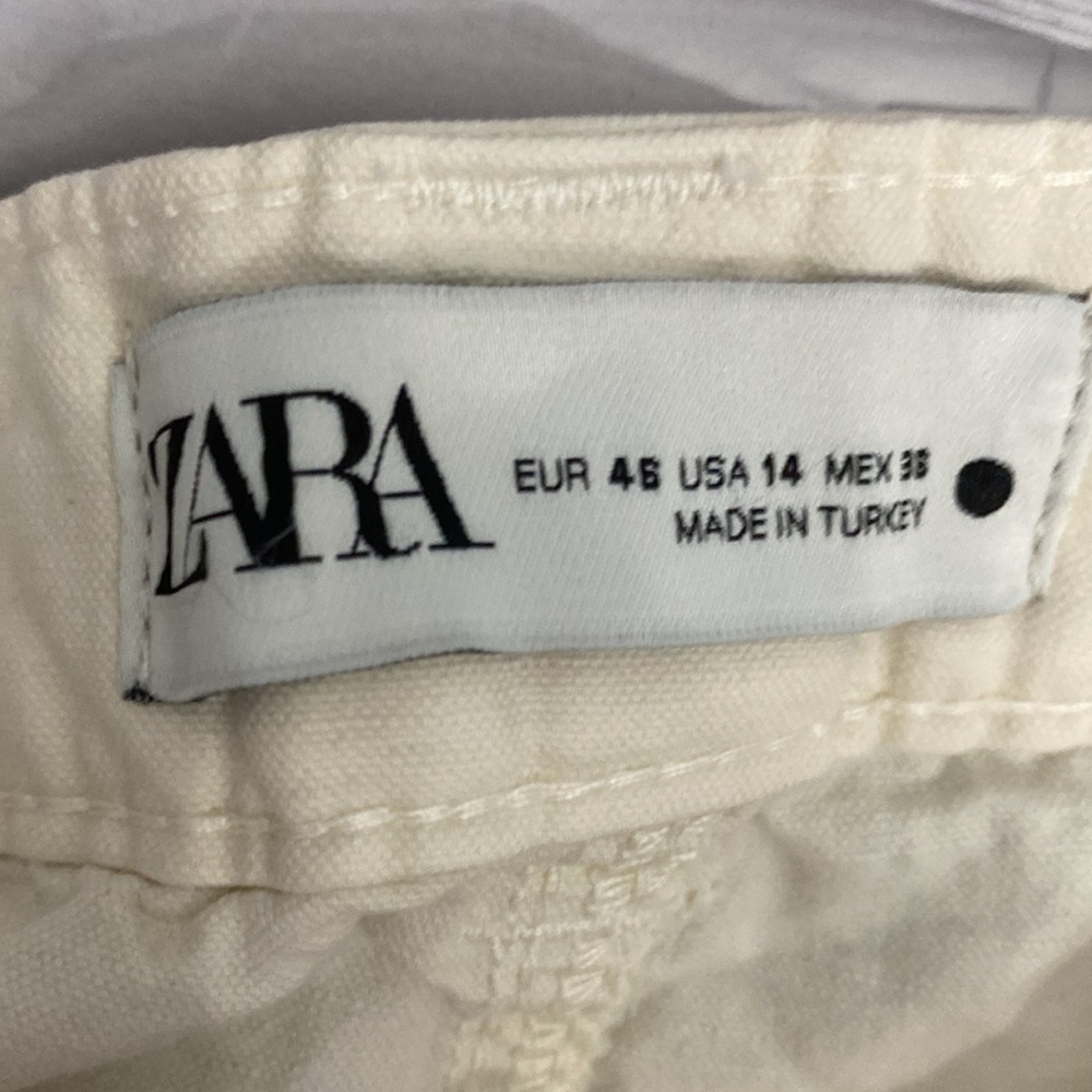 Zara The Relaxed Utility Pants In ECRU  Signature Denium  Cargo Size 14 - Picture 8 of 15